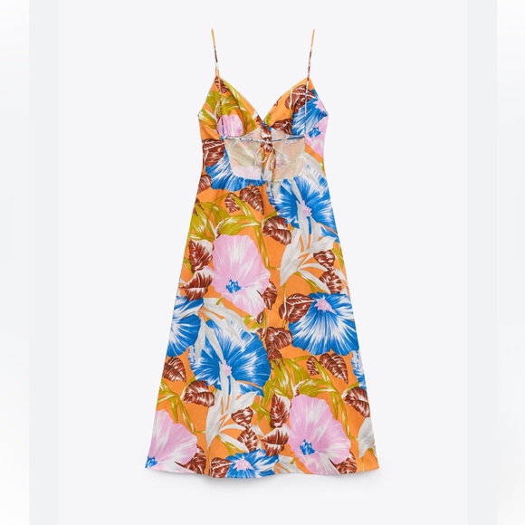 ZARA TROPICAL PRINT MIDI DRESS - Picture 1 of 3